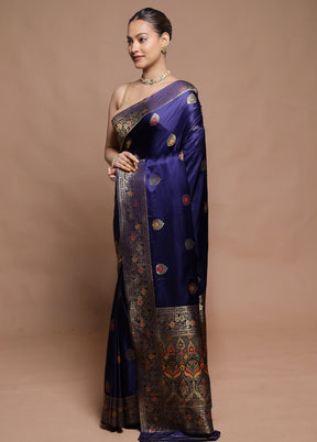 Blue Dupion Silk Saree With Blouse Piece
