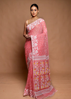 Pink Tant Jamdani Saree Without Blouse Piece