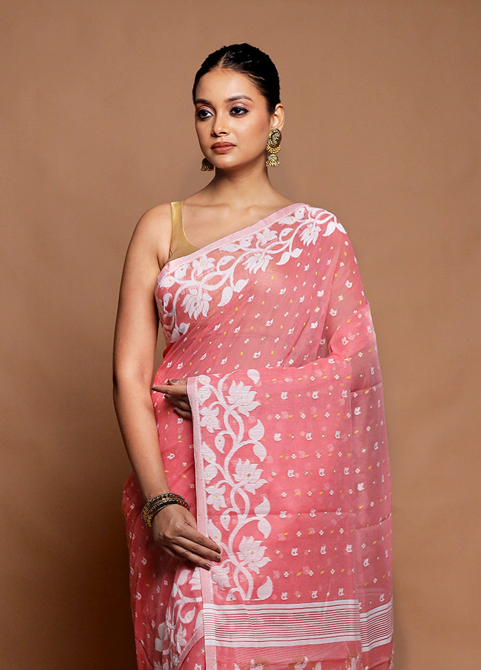 Pink Tant Jamdani Saree Without Blouse Piece