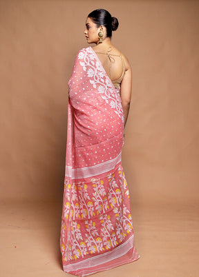 Pink Tant Jamdani Saree Without Blouse Piece