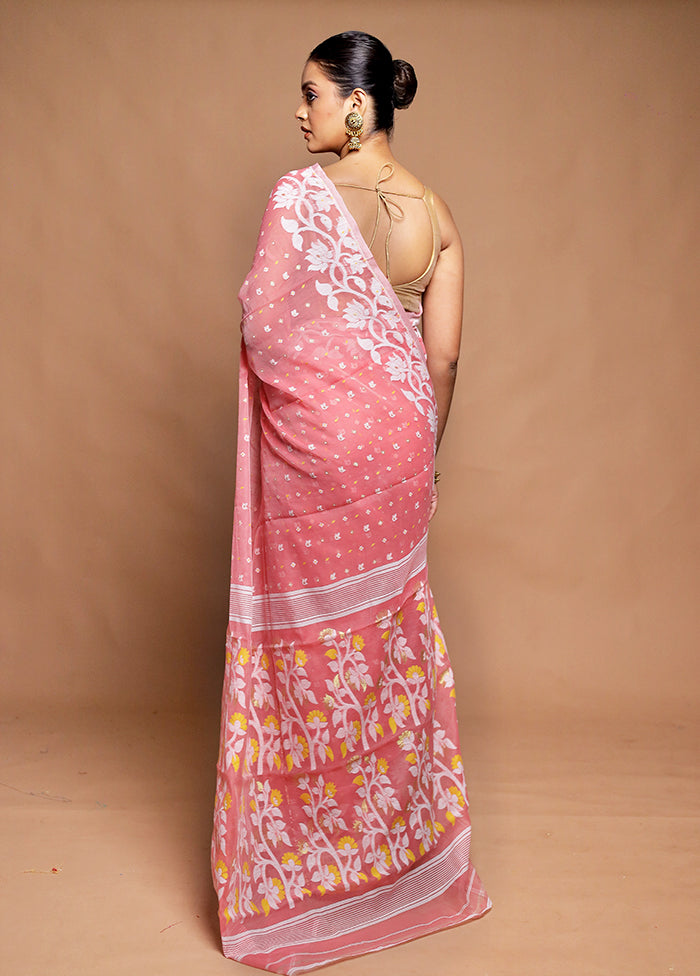 Pink Tant Jamdani Saree Without Blouse Piece