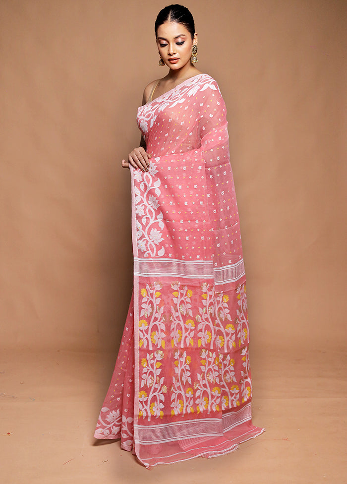 Pink Tant Jamdani Saree Without Blouse Piece