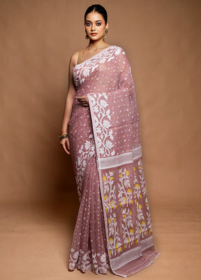Purple Tant Jamdani Saree Without Blouse Piece