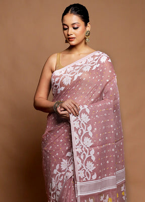 Purple Tant Jamdani Saree Without Blouse Piece