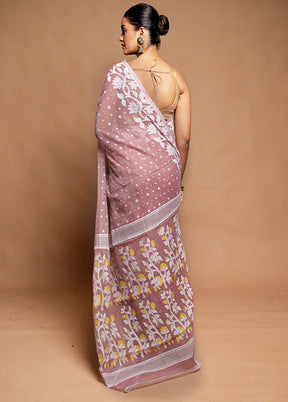 Purple Tant Jamdani Saree Without Blouse Piece