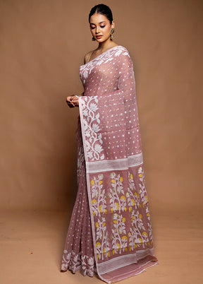 Purple Tant Jamdani Saree Without Blouse Piece