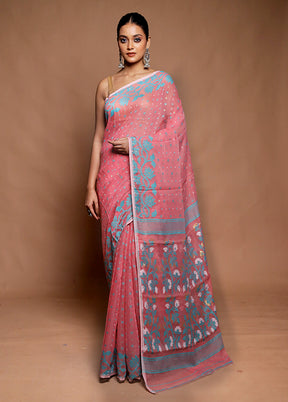 Pink Tant Jamdani Saree Without Blouse Piece