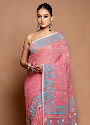Pink Tant Jamdani Saree Without Blouse Piece