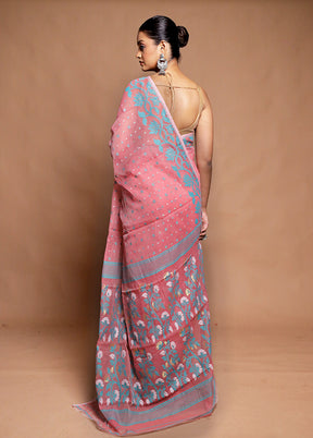 Pink Tant Jamdani Saree Without Blouse Piece