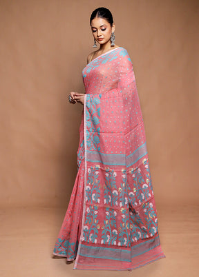 Pink Tant Jamdani Saree Without Blouse Piece