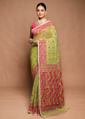 Green Tant Jamdani Saree Without Blouse Piece