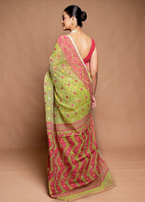 Green Tant Jamdani Saree Without Blouse Piece