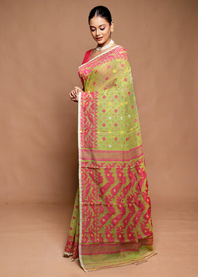 Green Tant Jamdani Saree Without Blouse Piece