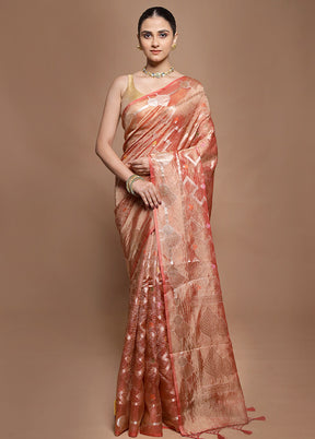 Rust Tissue Silk Saree With Blouse Piece