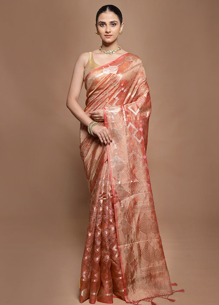 Rust Tissue Silk Saree With Blouse Piece