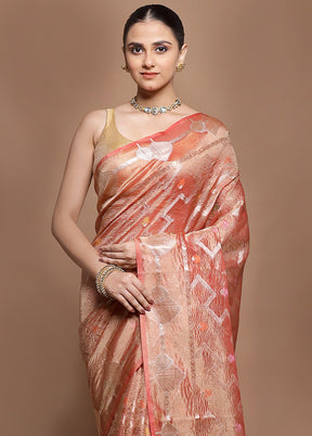 Rust Tissue Silk Saree With Blouse Piece