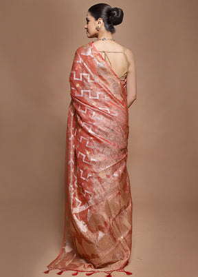 Rust Tissue Silk Saree With Blouse Piece