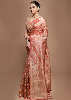Rust Tissue Silk Saree With Blouse Piece