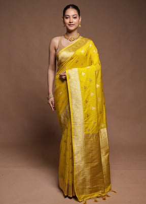 Yellow Dupion Silk Saree With Blouse Piece