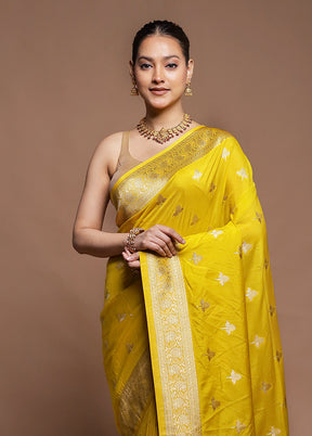 Yellow Dupion Silk Saree With Blouse Piece