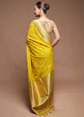 Yellow Dupion Silk Saree With Blouse Piece