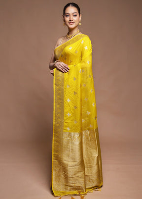 Yellow Dupion Silk Saree With Blouse Piece
