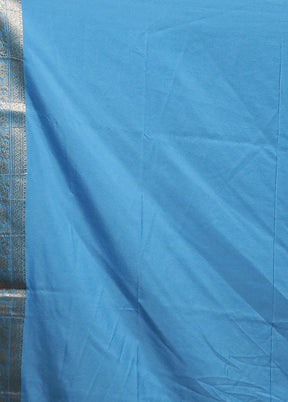 Blue Dupion Silk Saree With Blouse Piece