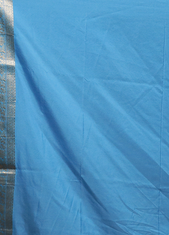 Blue Dupion Silk Saree With Blouse Piece