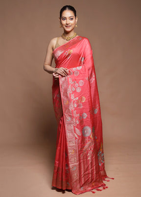 Pink Dupion Silk Saree With Blouse Piece