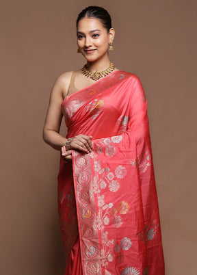 Pink Dupion Silk Saree With Blouse Piece