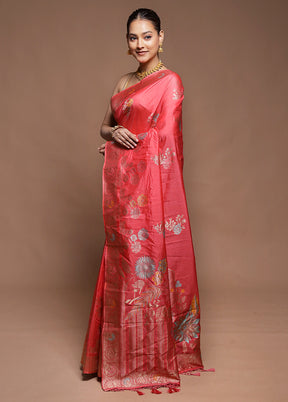 Pink Dupion Silk Saree With Blouse Piece