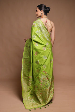 Green Dupion Silk Saree With Blouse Piece