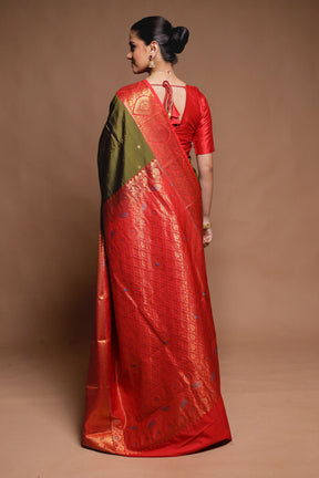 Green Kanjivaram Silk Saree With Blouse Piece