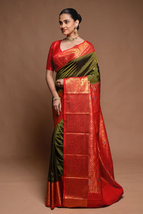 Green Kanjivaram Silk Saree With Blouse Piece
