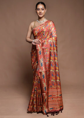 Rust Dupion Silk Saree With Blouse Piece