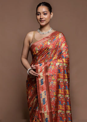 Rust Dupion Silk Saree With Blouse Piece