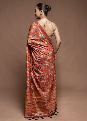 Rust Dupion Silk Saree With Blouse Piece