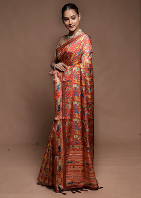 Rust Dupion Silk Saree With Blouse Piece