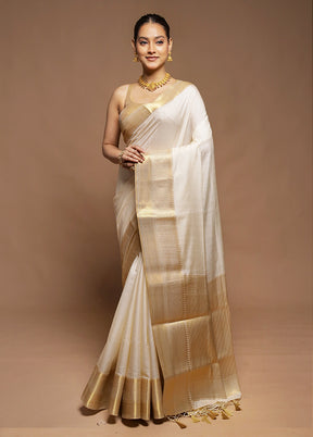 Cream Dupion Silk Saree With Blouse Piece