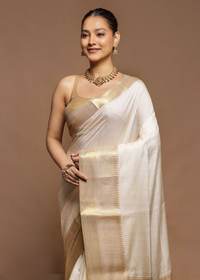 Cream Dupion Silk Saree With Blouse Piece