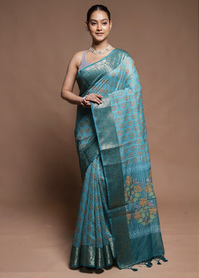 Blue Dupion Silk Saree With Blouse Piece