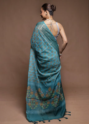 Blue Dupion Silk Saree With Blouse Piece
