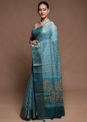 Blue Dupion Silk Saree With Blouse Piece