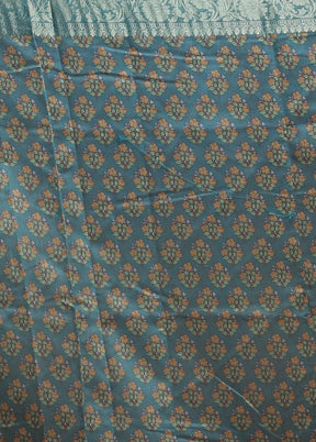 Blue Dupion Silk Saree With Blouse Piece