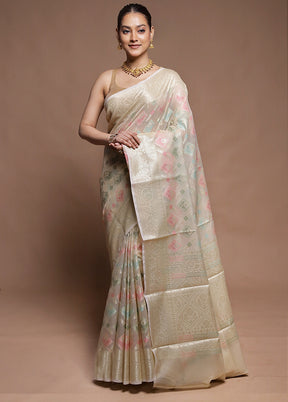Cream Kora Silk Saree With Blouse Piece
