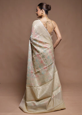 Cream Kora Silk Saree With Blouse Piece