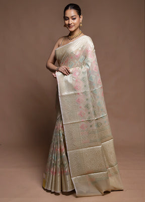Cream Kora Silk Saree With Blouse Piece
