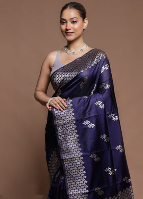 Blue Dupion Silk Saree With Blouse Piece