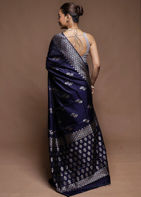 Blue Dupion Silk Saree With Blouse Piece