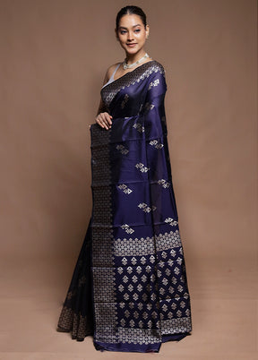 Blue Dupion Silk Saree With Blouse Piece